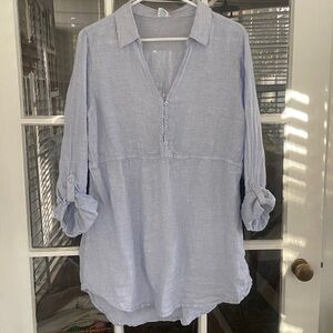 Sigrid Olsen 100 % Linen Top Longline Tunic Women’s Large Blue Popover